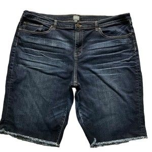 Soho Womens Jeans Shorts size 18 Dark Wash Denim Long Bermuda Frayed Hem Stretch